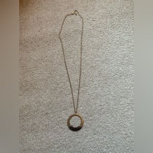 Long chain gold hoop necklace w/animal print detail